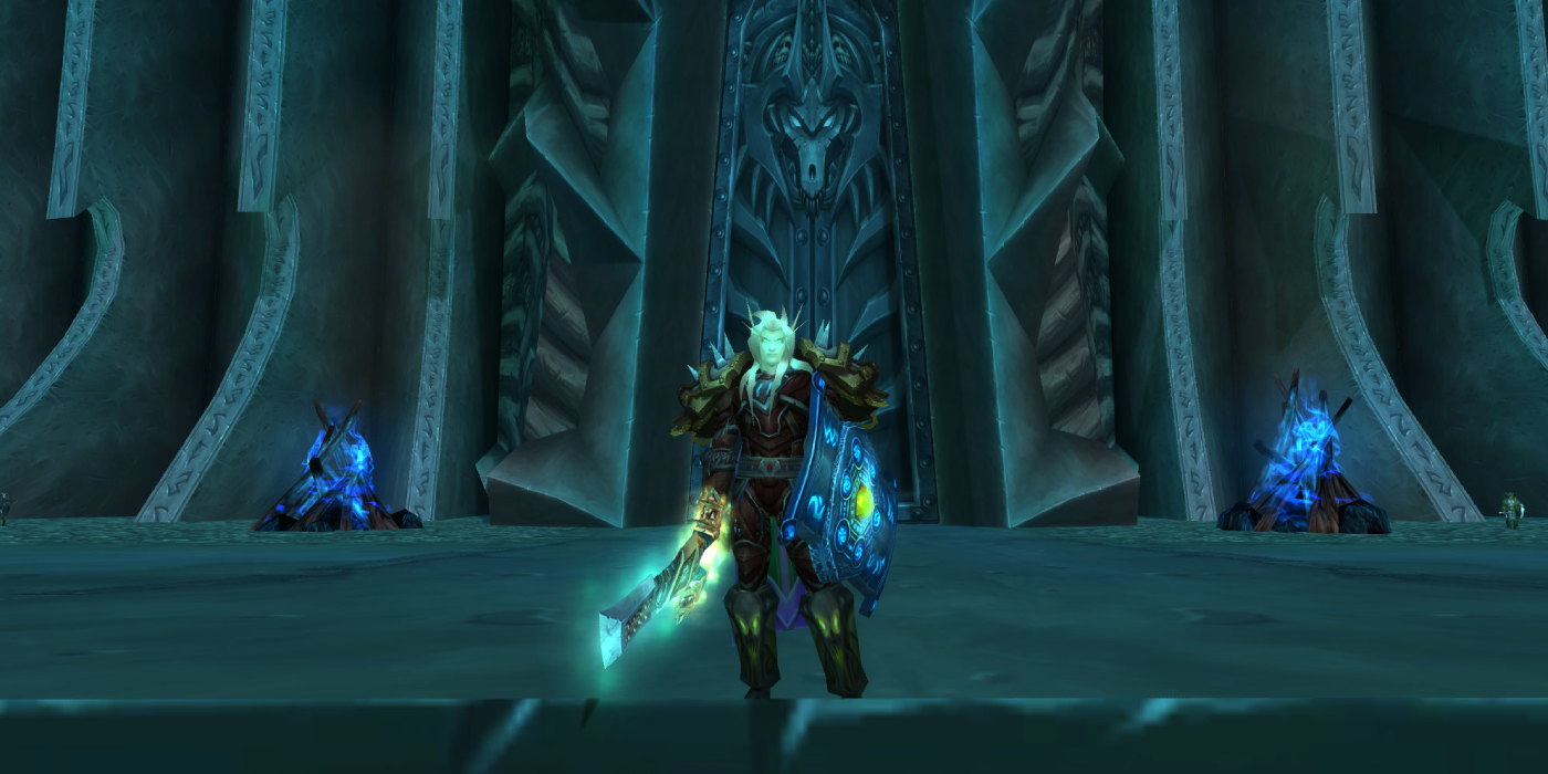 Flux the Blood Elf Paladin in front of Icecrown Citadel